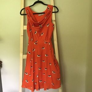 EShakti Custom Orange Dress Duck Print Cowl Neck